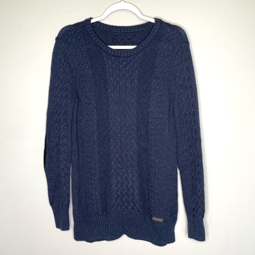 Noel Asmar Equestrian Boyfriend Cable Knit Sweater Size Small XS‎ Navy Blue